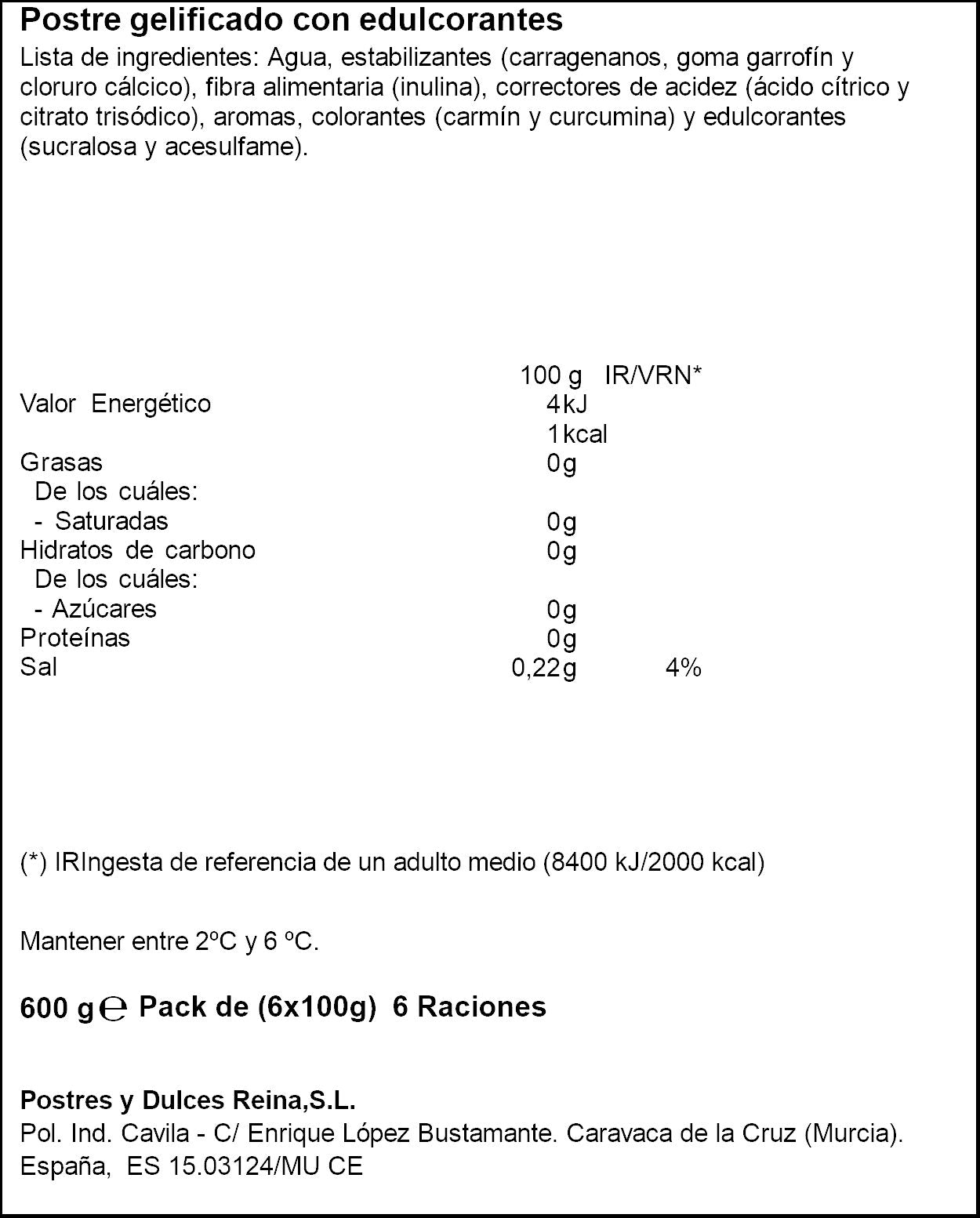Gelatina gelli light multisabor equilibrio Reina p6 100g/u