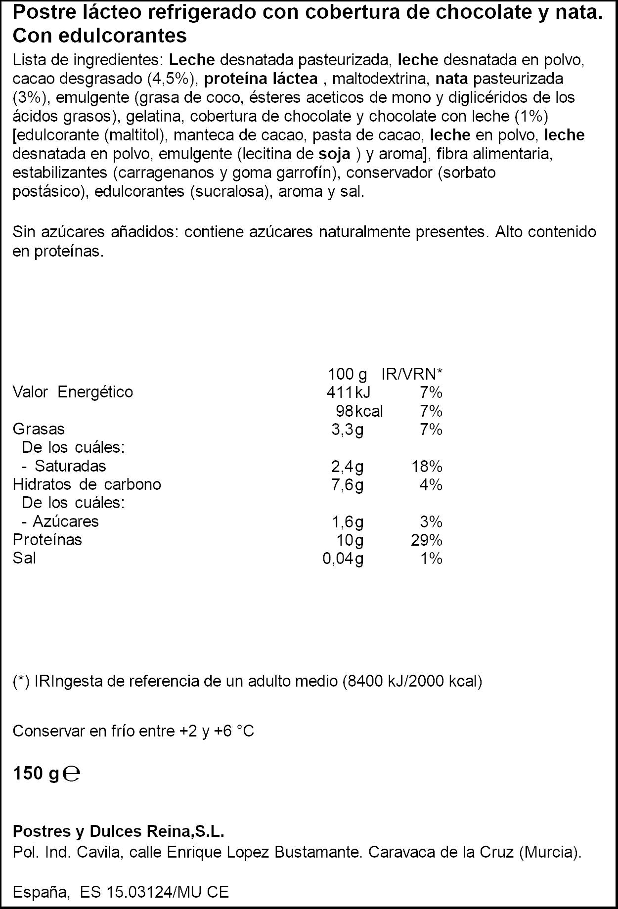 Mousse choco y nata proteinas Reina 150g
