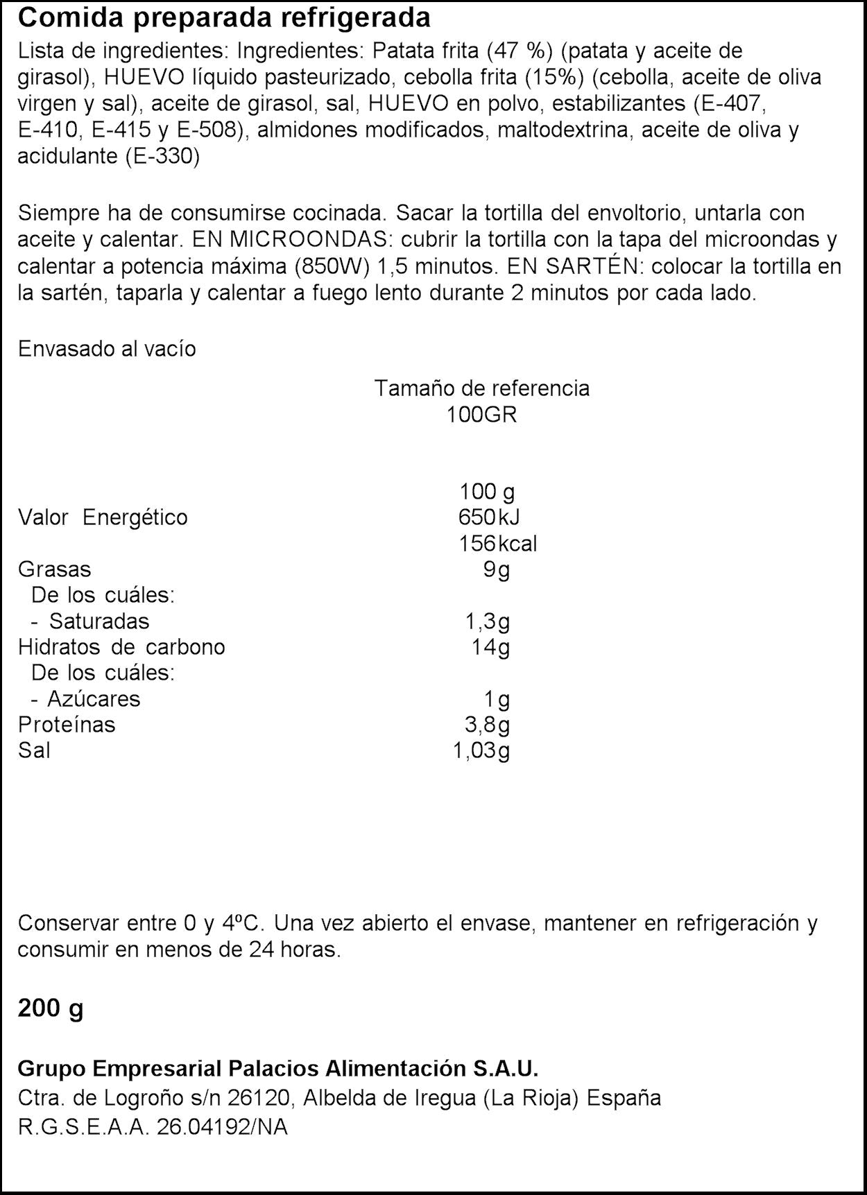 Tortilla c/cebolla Palacios 200g