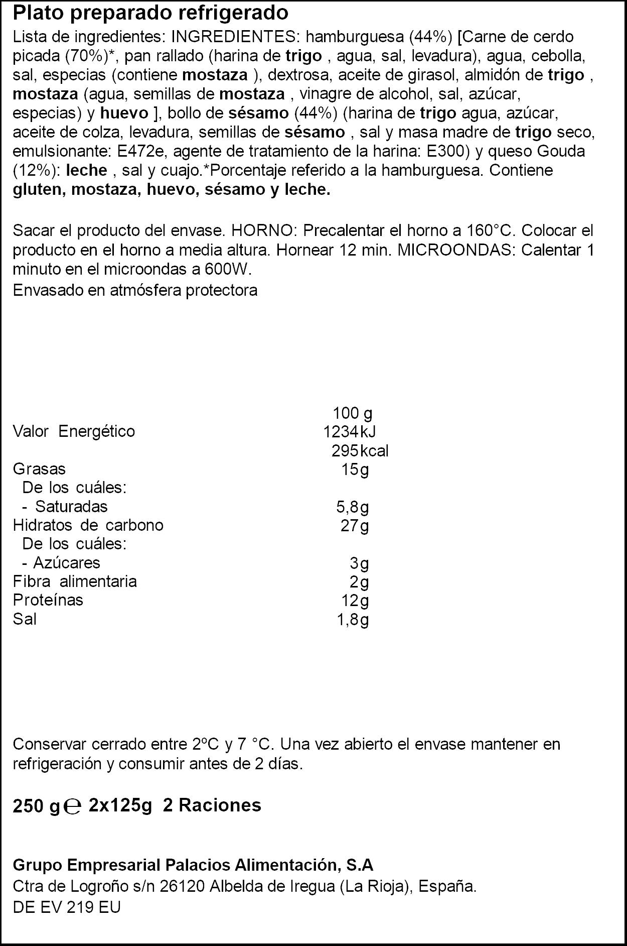 Hamburguesa queso Palacios 250g
