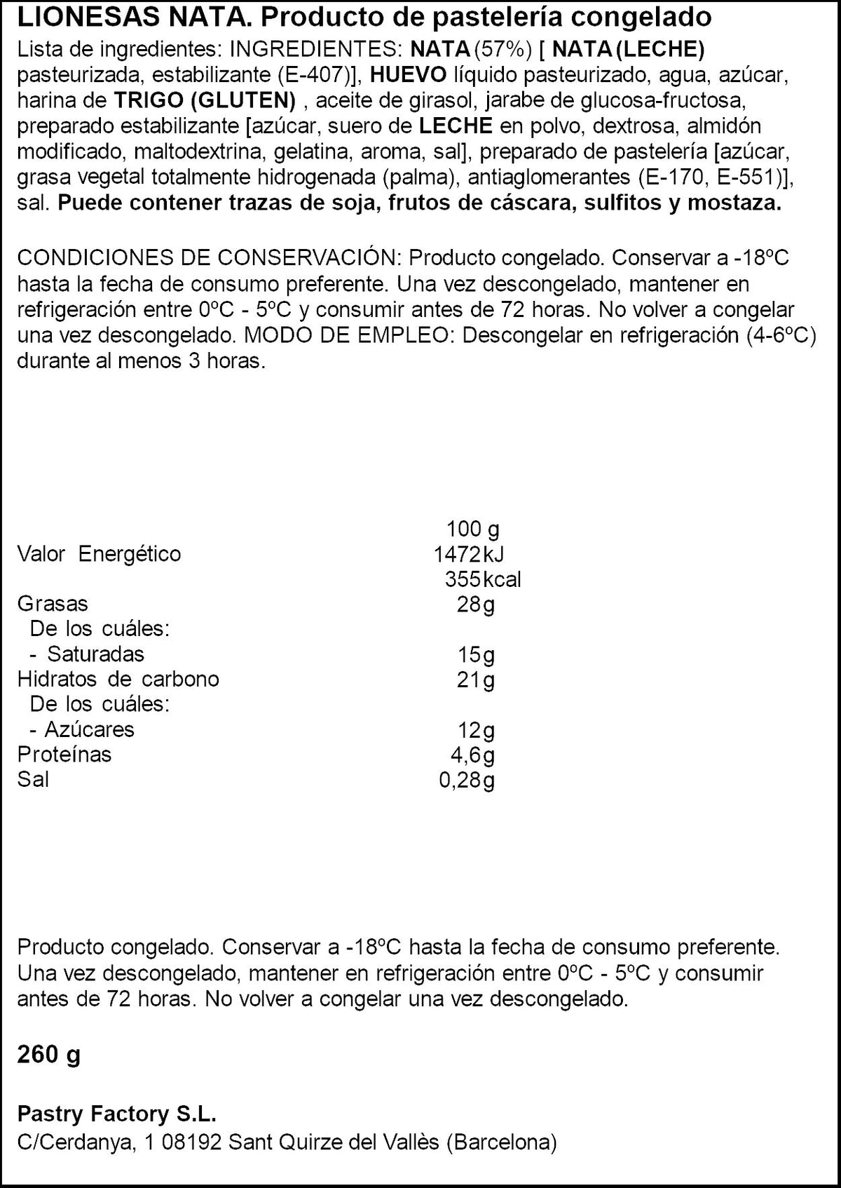 Lionesas nata 100% San martin 260g