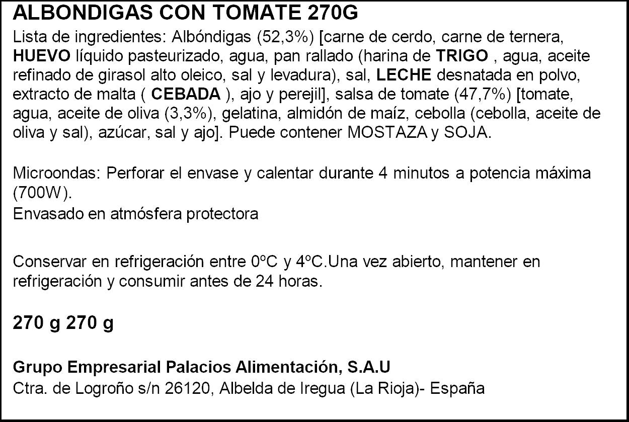 Albondigas c/ tomate Palacios 270g