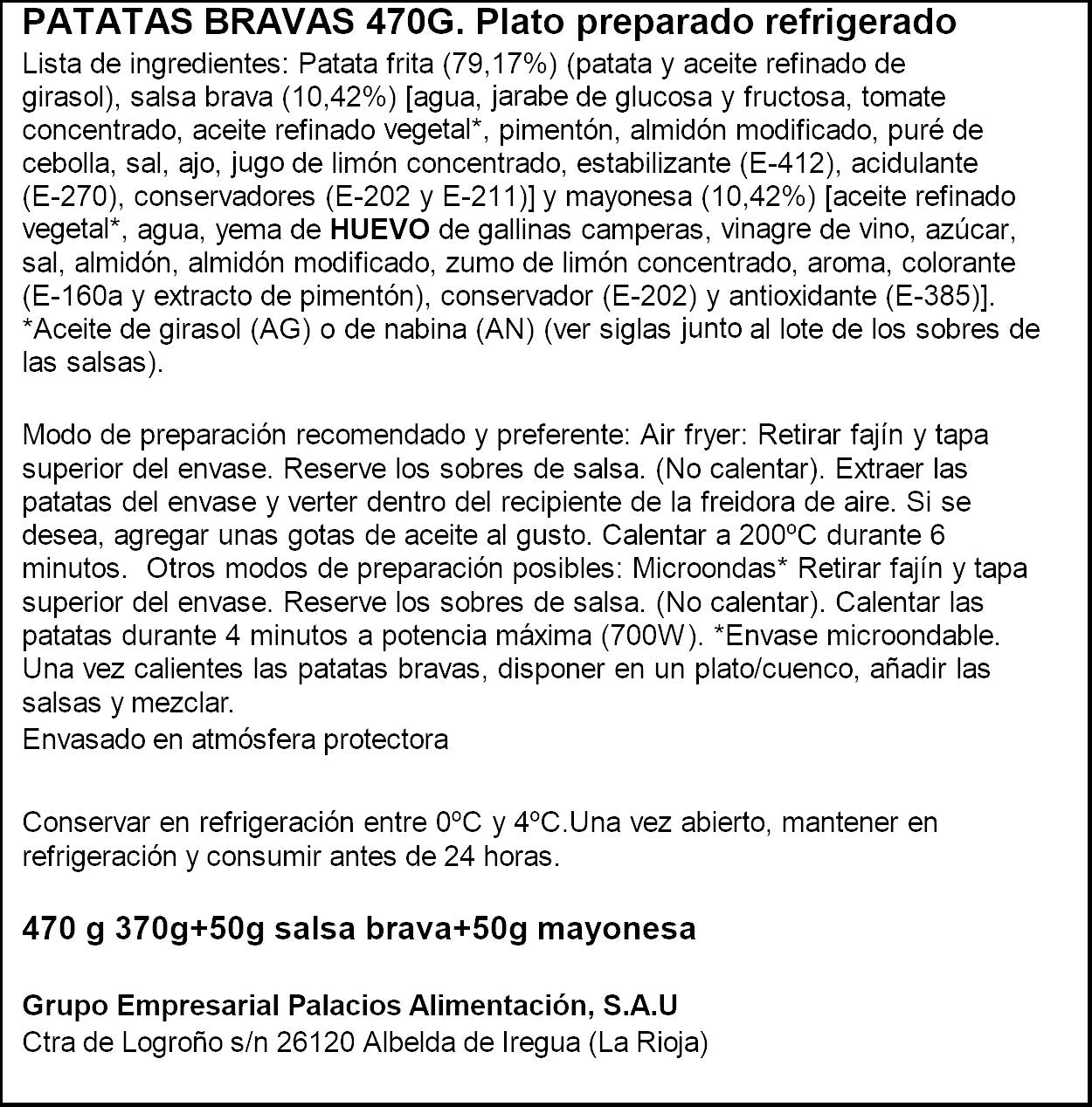 Patatas bravas salsa chovi Palacios 470g