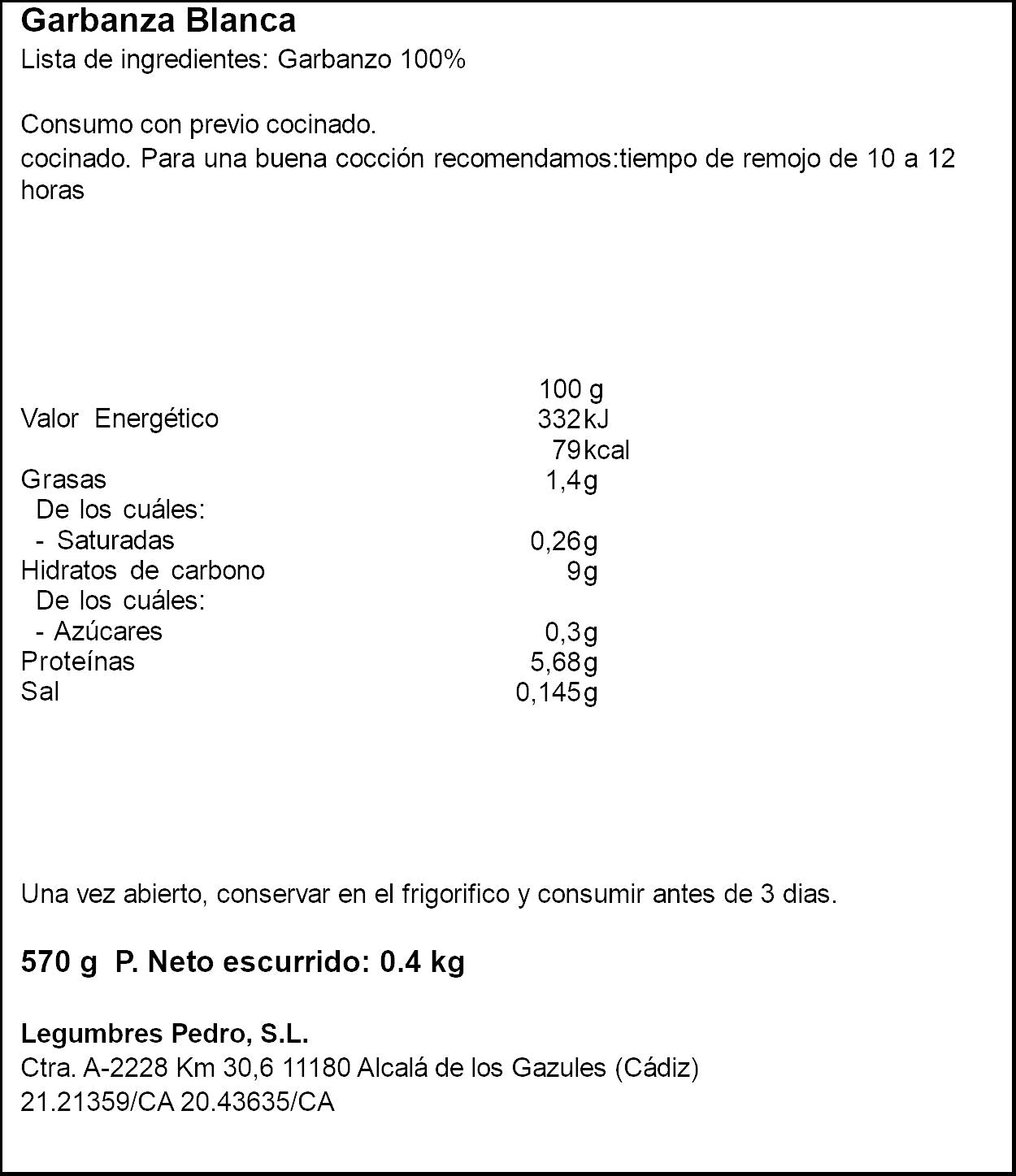 Garbanza cocida cristal Don pedro 400g escurr