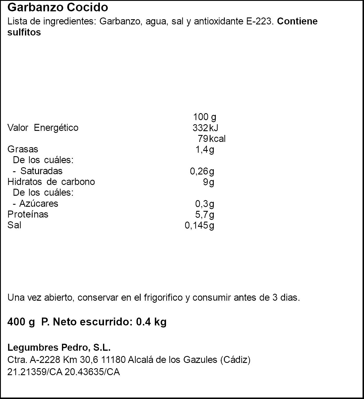 Garbanzo cocido baby cristal Don pedro 400g escurr