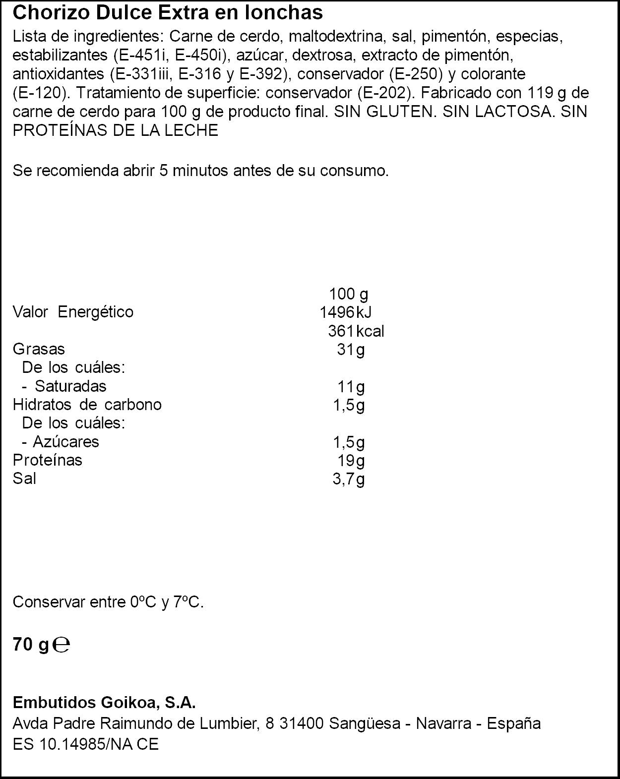 Chorizo extra vela Goikoa 70g