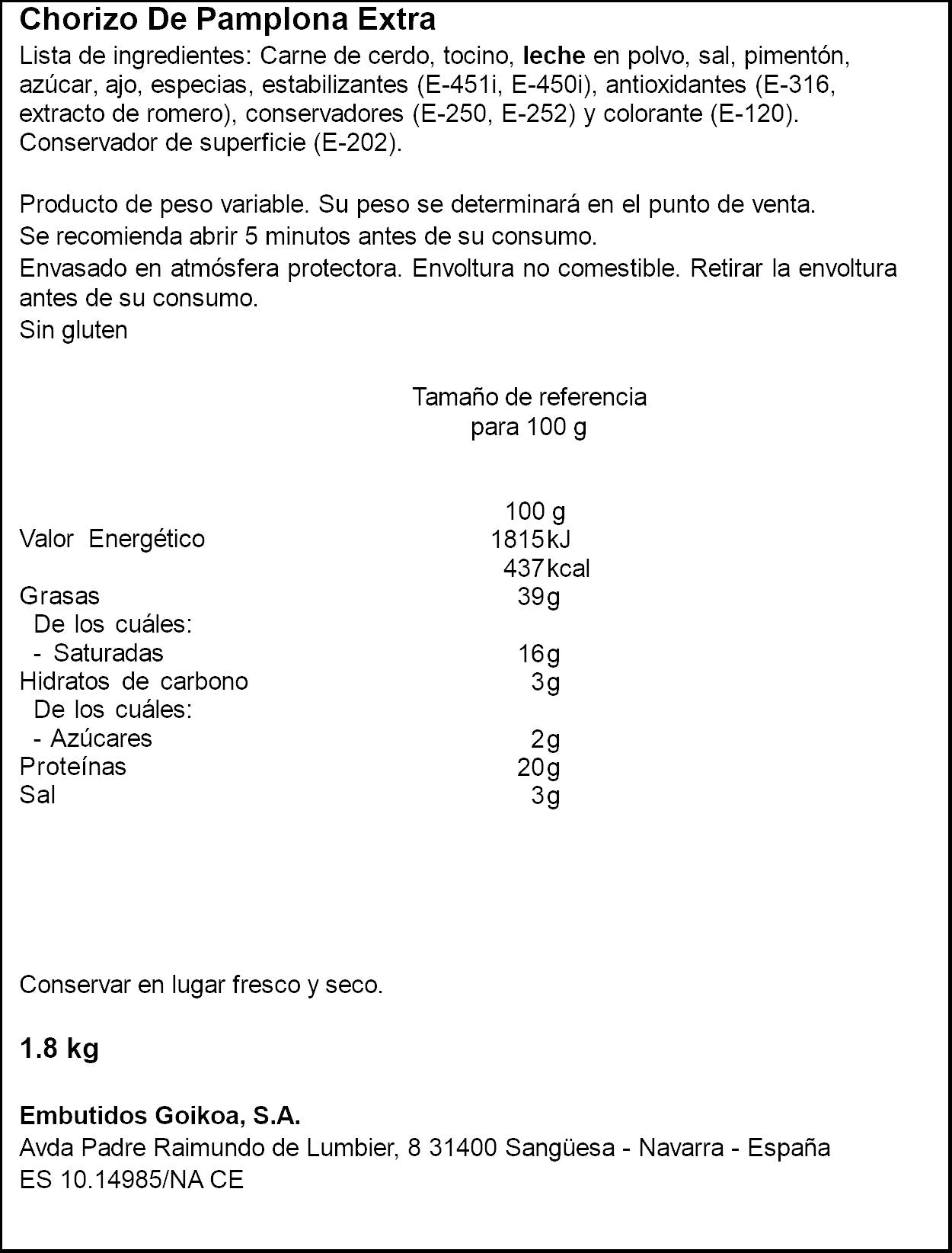 Chorizo de pamplona extra Goikoa