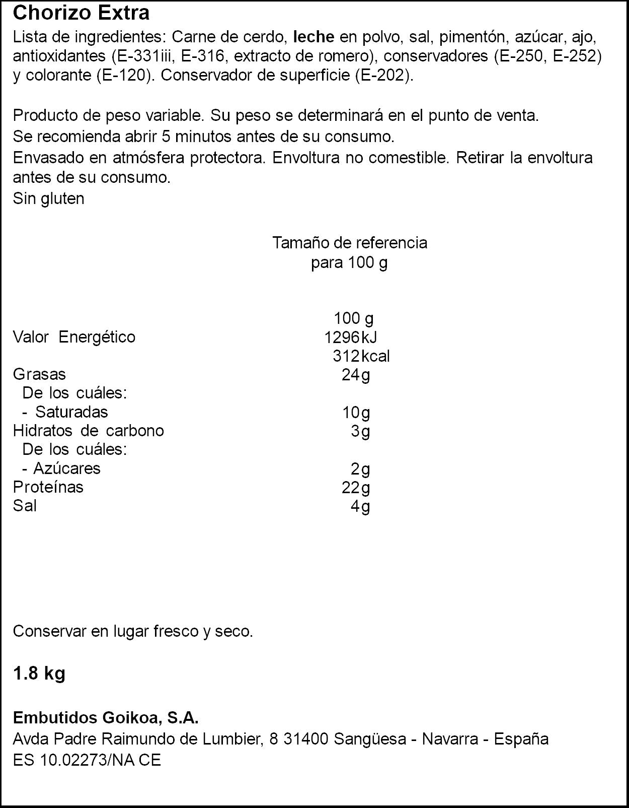 Chorizo extra vela Goikoa