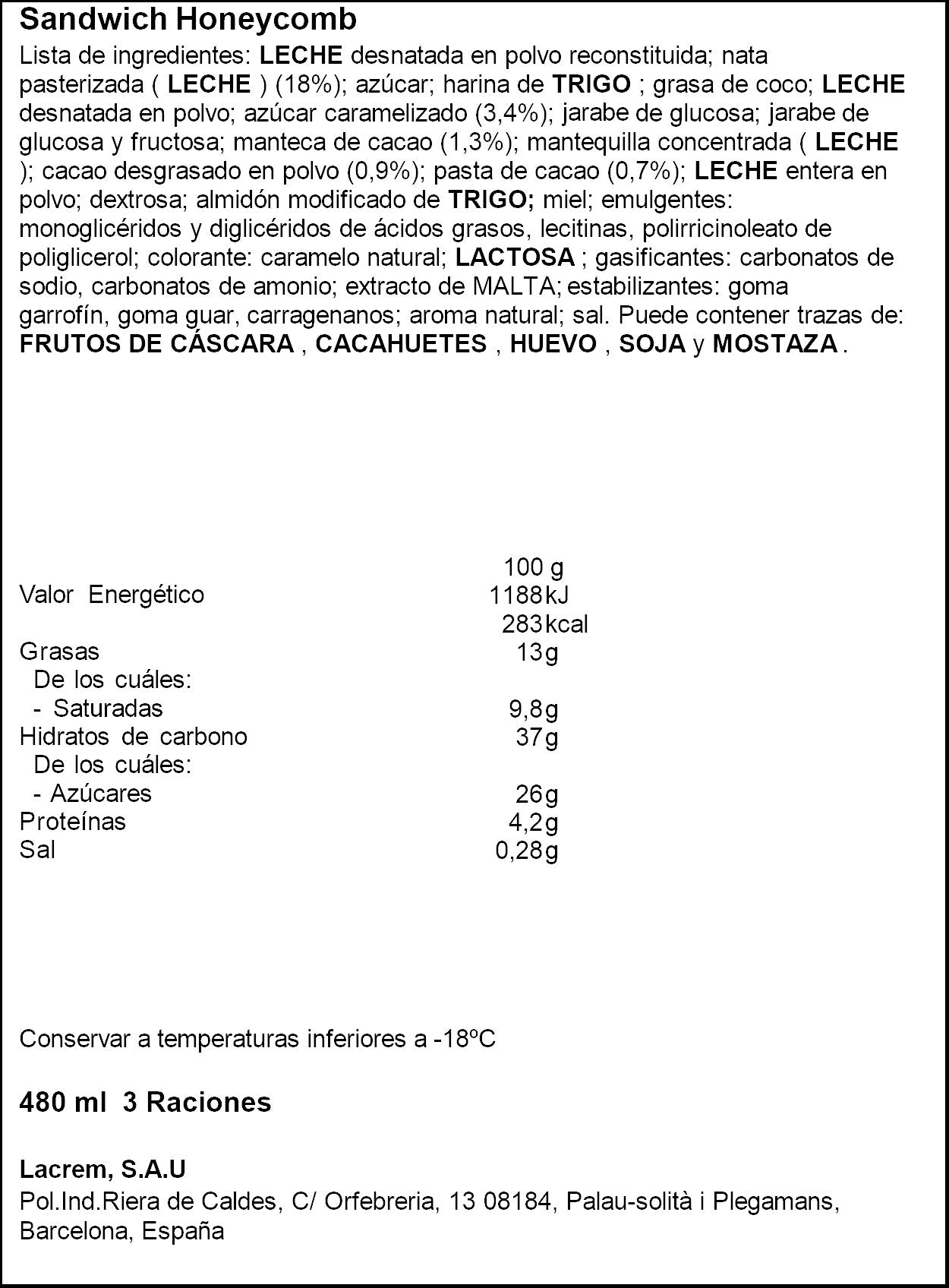 Sandwich honeycomb La menorquina p3x160ml
