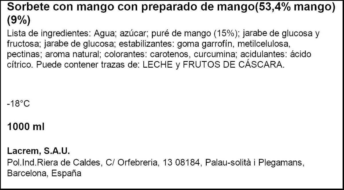 Sorbete mango La menorquina 1l