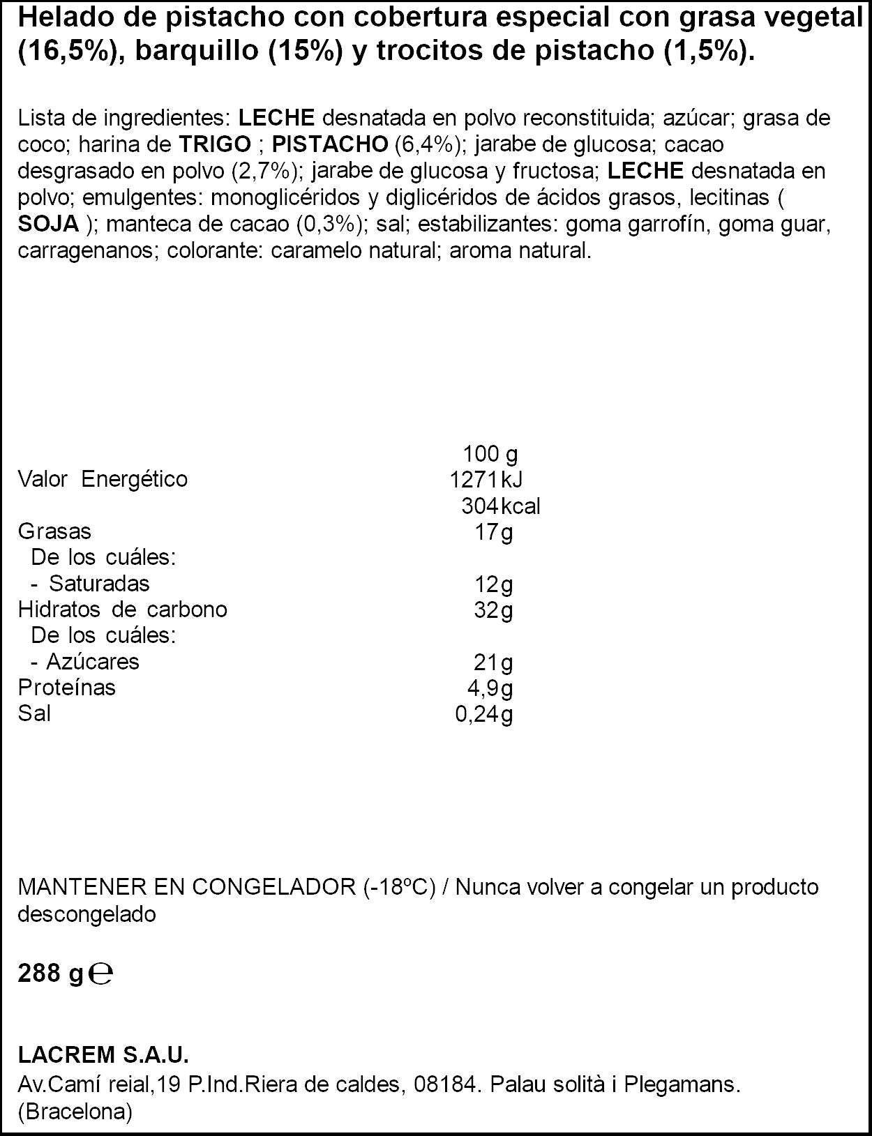 Cono pistacho La menorquina p4x120ml