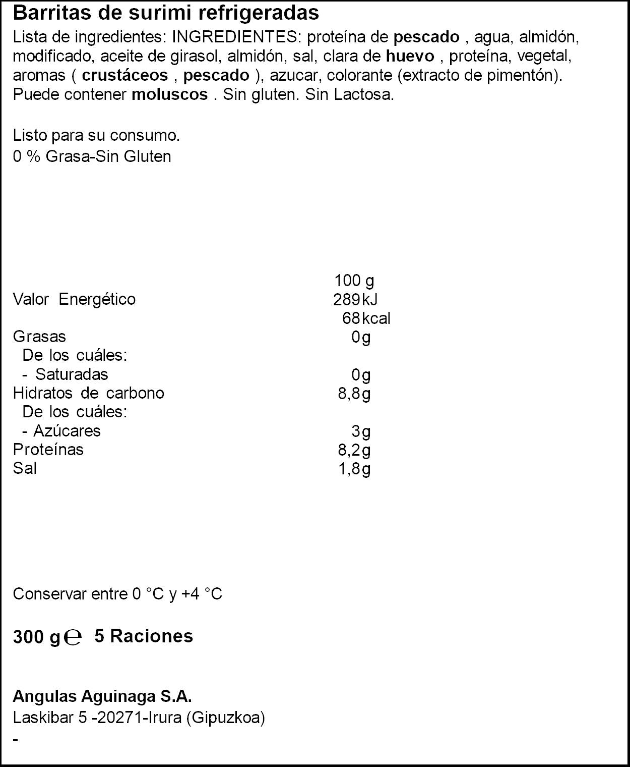 Barritas cangrejo 0% Krissia p5x60g