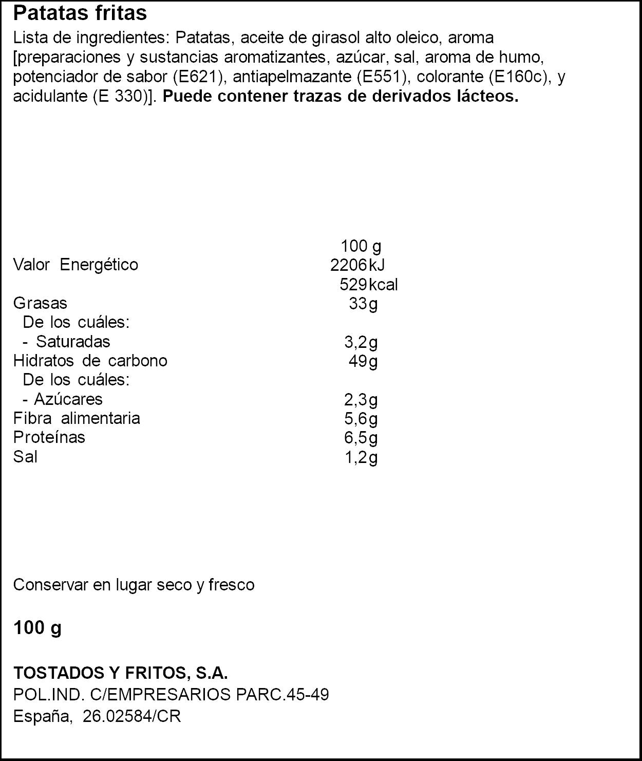 Patatas fritas extraondulada bbq totas Tosfrit 100g
