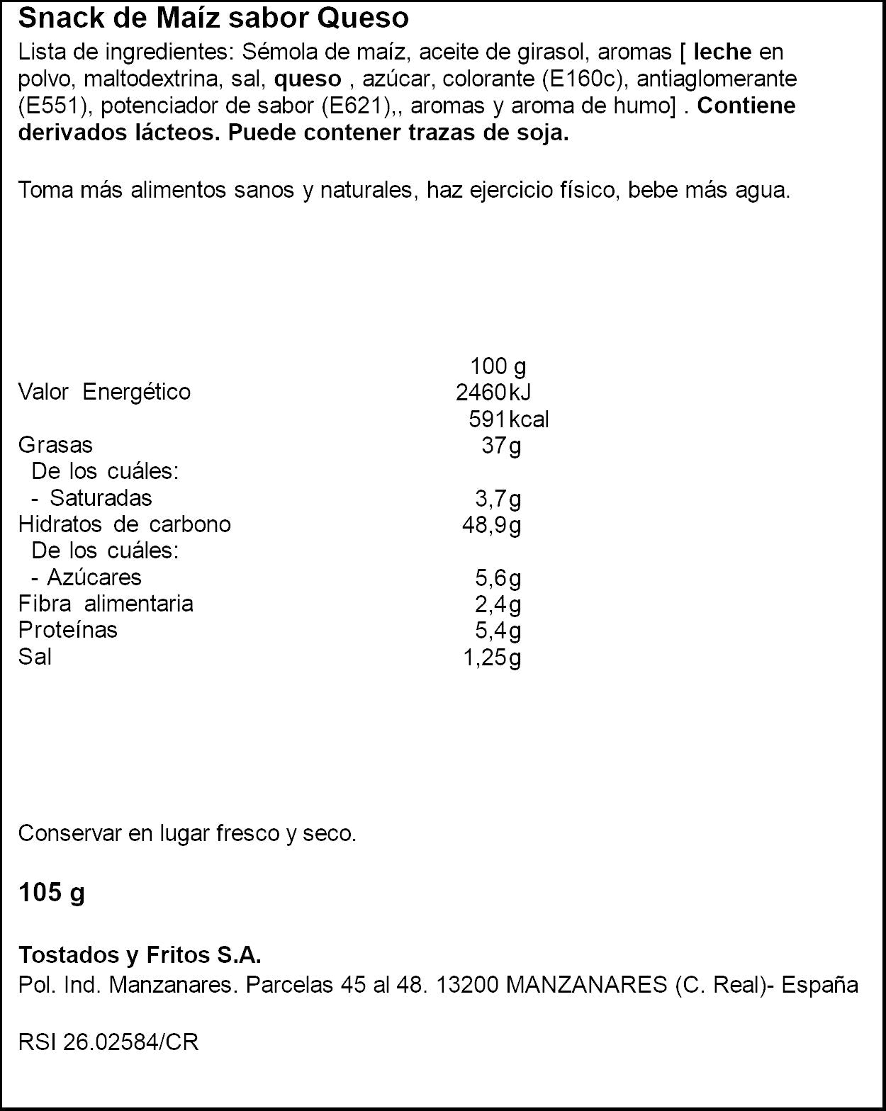 Snack manos locas Tosfrit 105g
