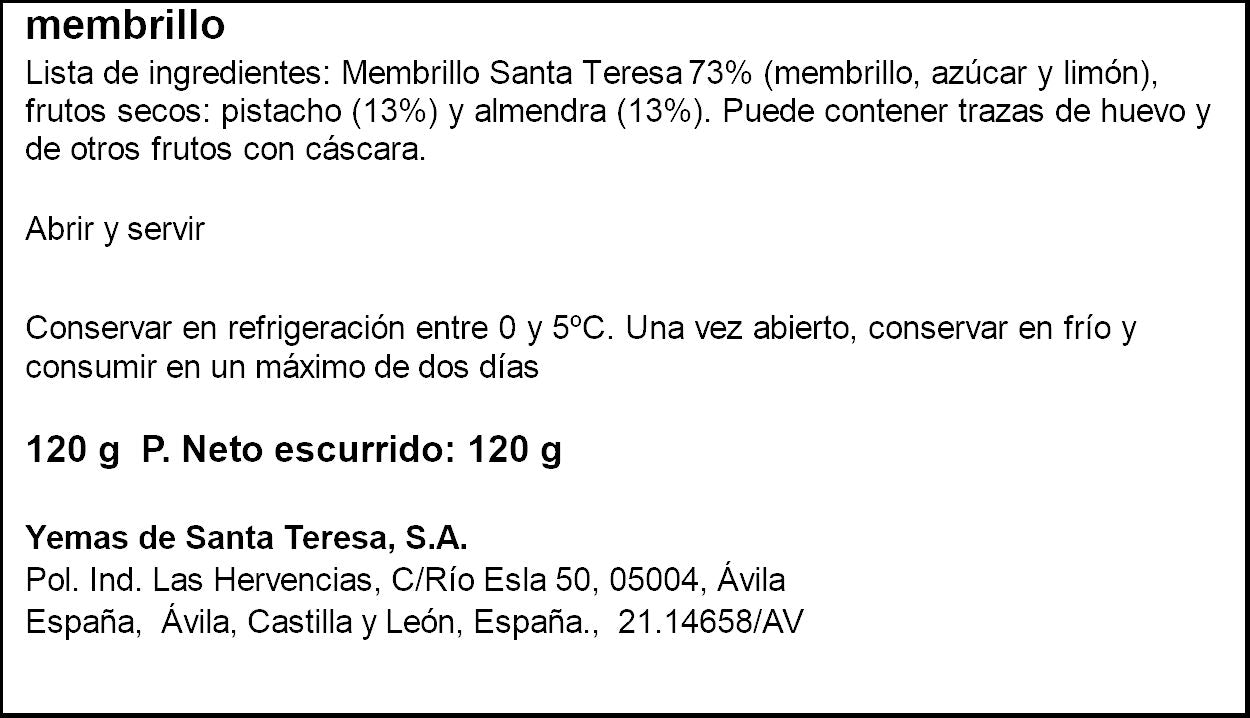 Membrillo Caprichos pistacho y almendra Sta Teresa 120g