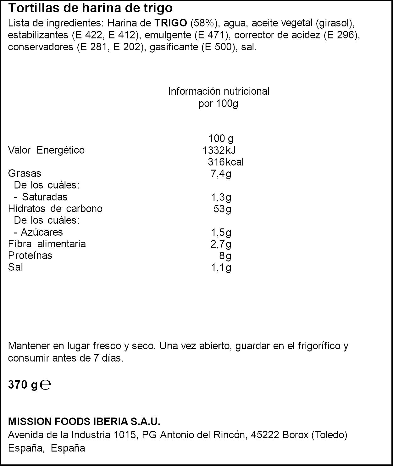 Tortillas de trigo burritos Mexifoods 370g