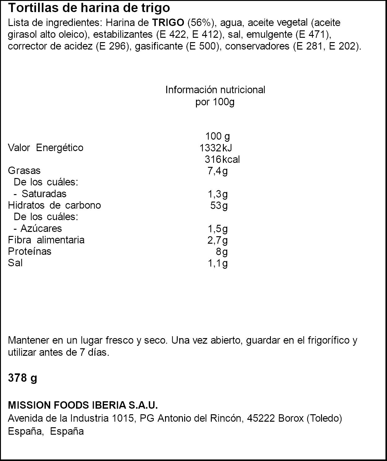 Tortillas trigo durum Mission 378g