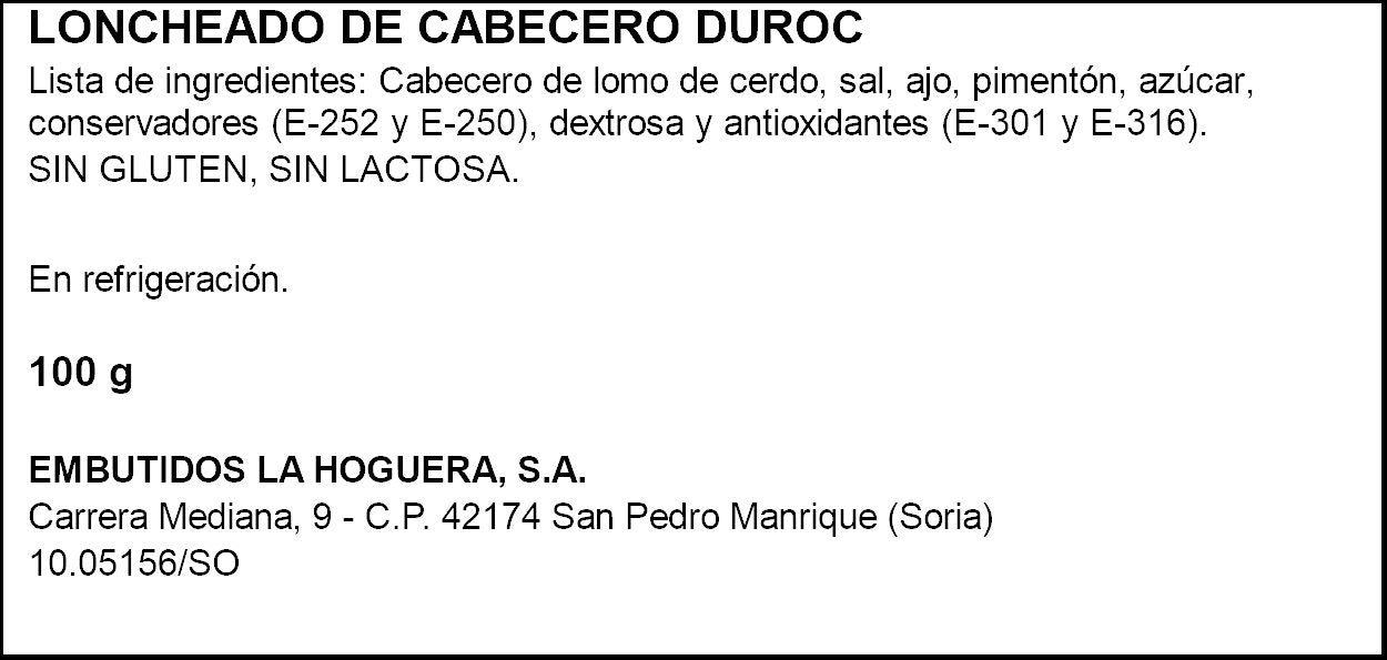 Lomo cabecero duroc lonchas La hoguera 100g