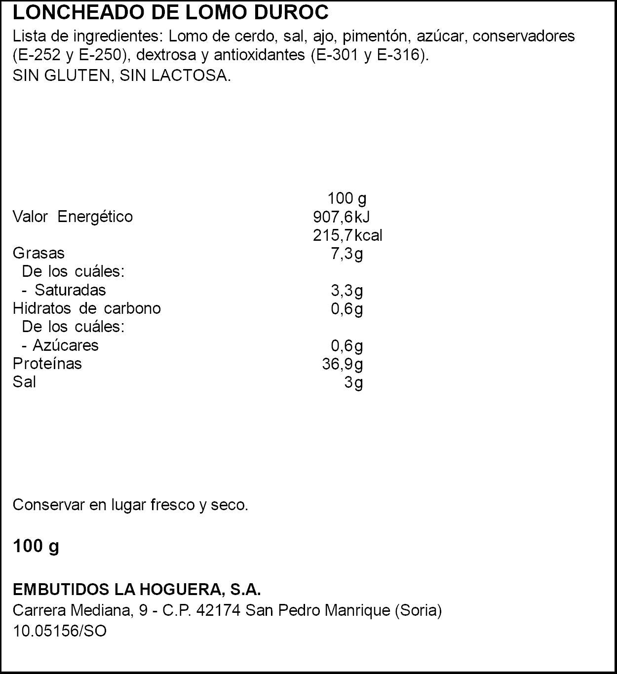 Loncheado lomo duroc La hoguera 100g