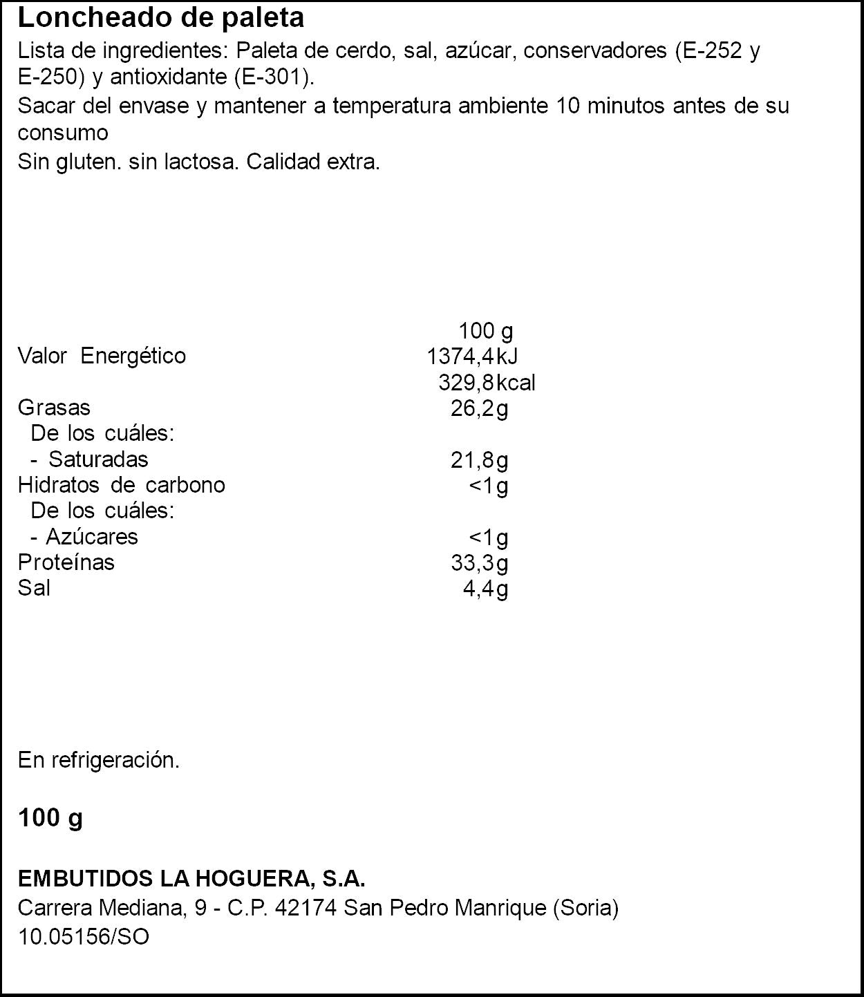Paleta duroc lonchas La hoguera 100g