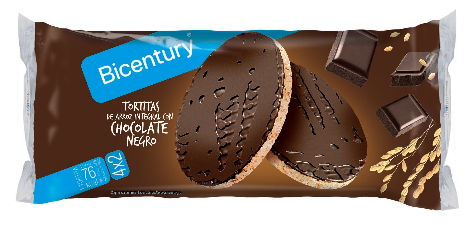 Tortita de arroz integral choco negro Bicentury 4x2