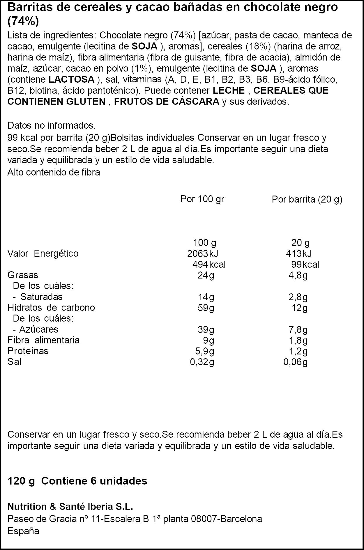 Barrita choc/negr sacialis Bicentury 120g