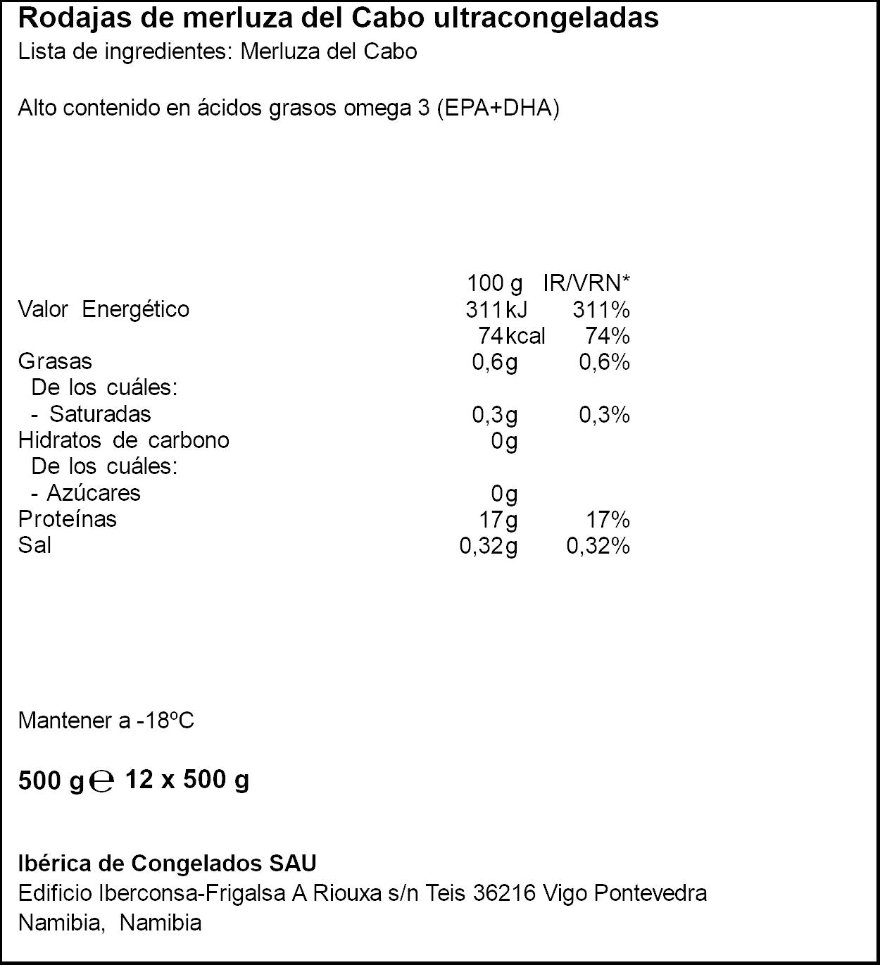 Rodaja merluza cabo c/piel Nos 500g