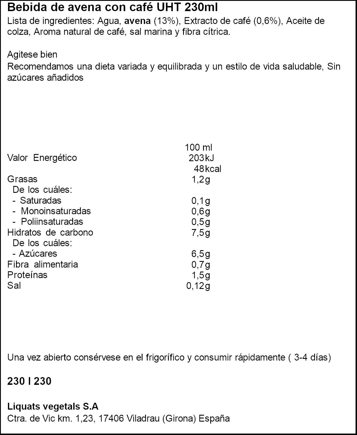 Café avena expresso Yosoy 230ml