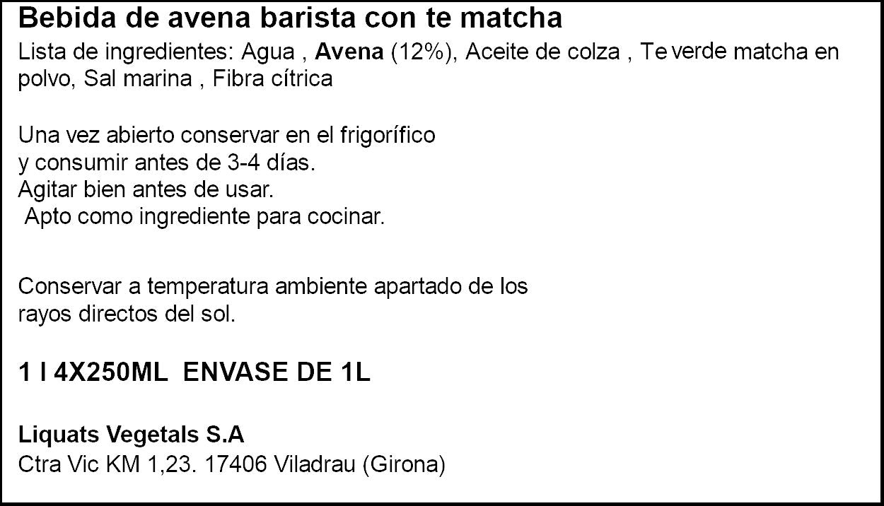 Bebida vegetal avena matcha Yosoy 1l