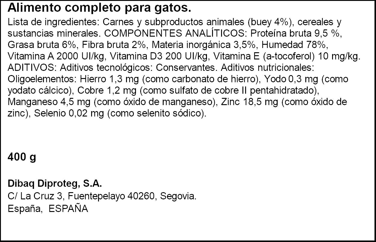 Comida húmeda gato paté con buey lata Dongato 400g