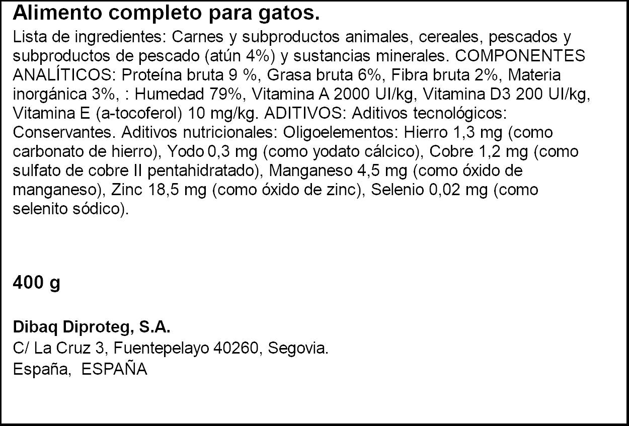 Comida húmeda gato paté con atún  lata Dongato 400g