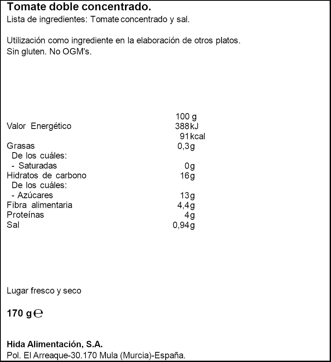 Tomate doble concentado lata Hida 170g