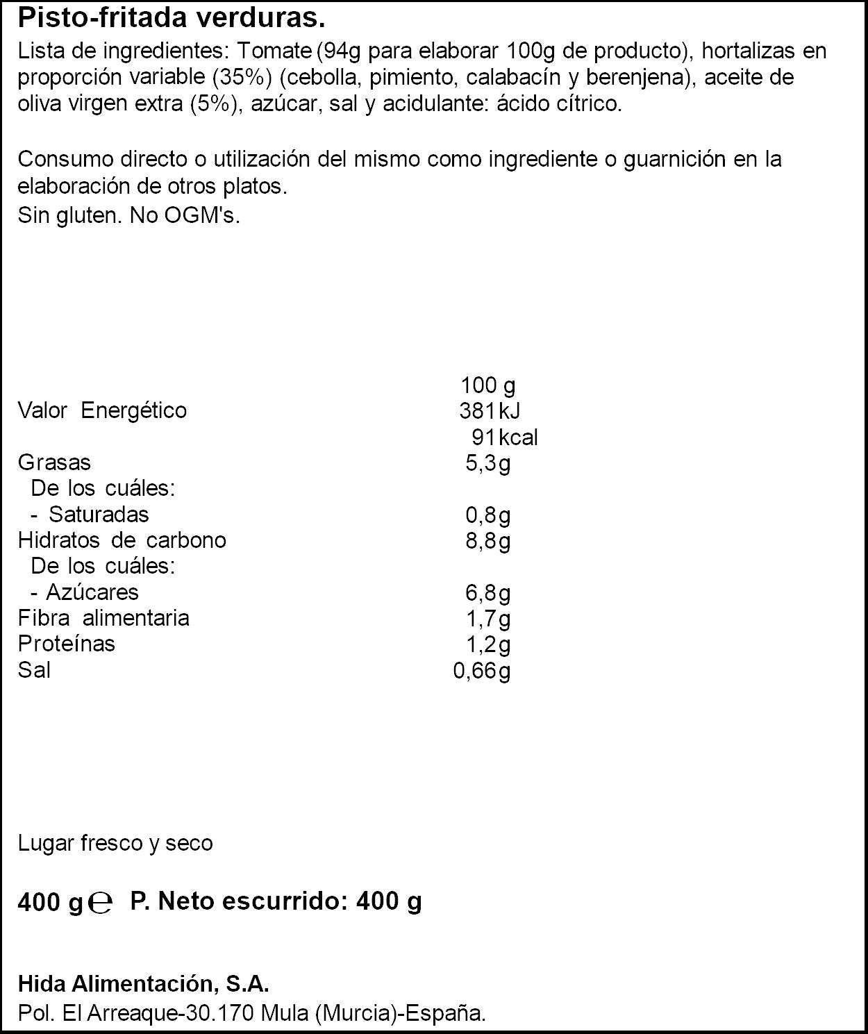 Pisto lata Hida 400g