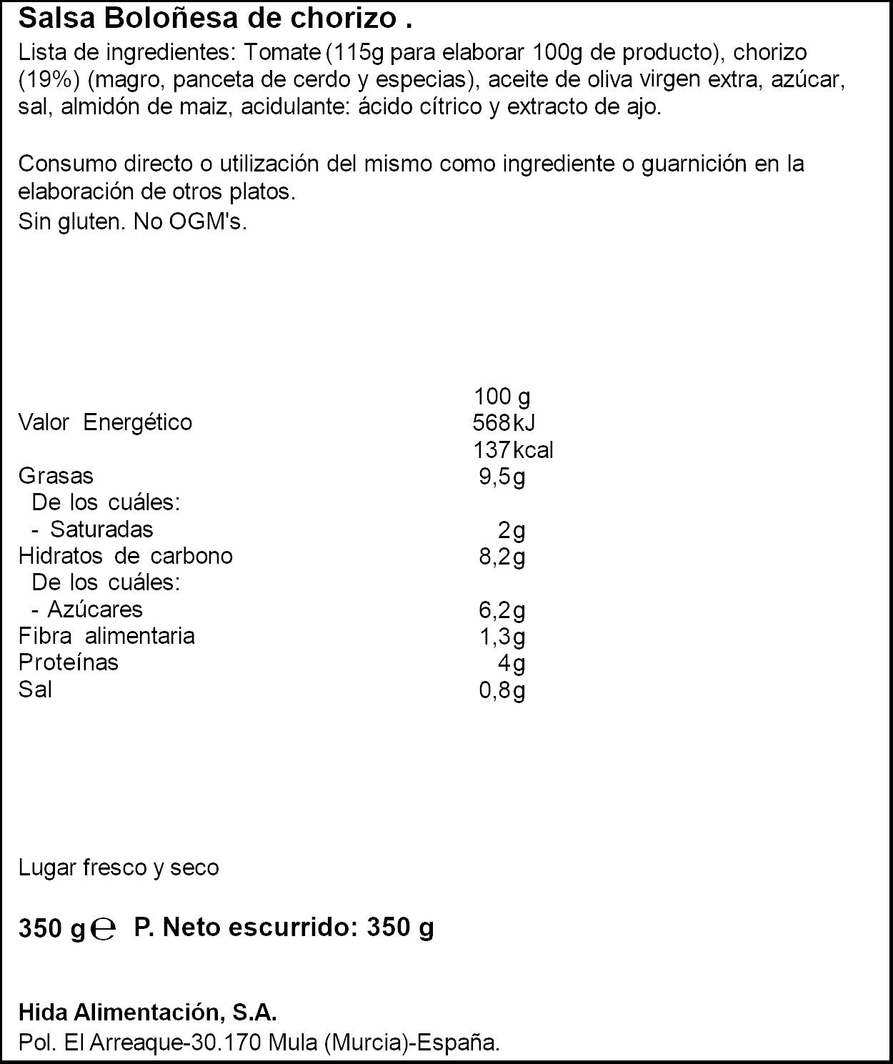 Salsa chorizo  Hida 350g