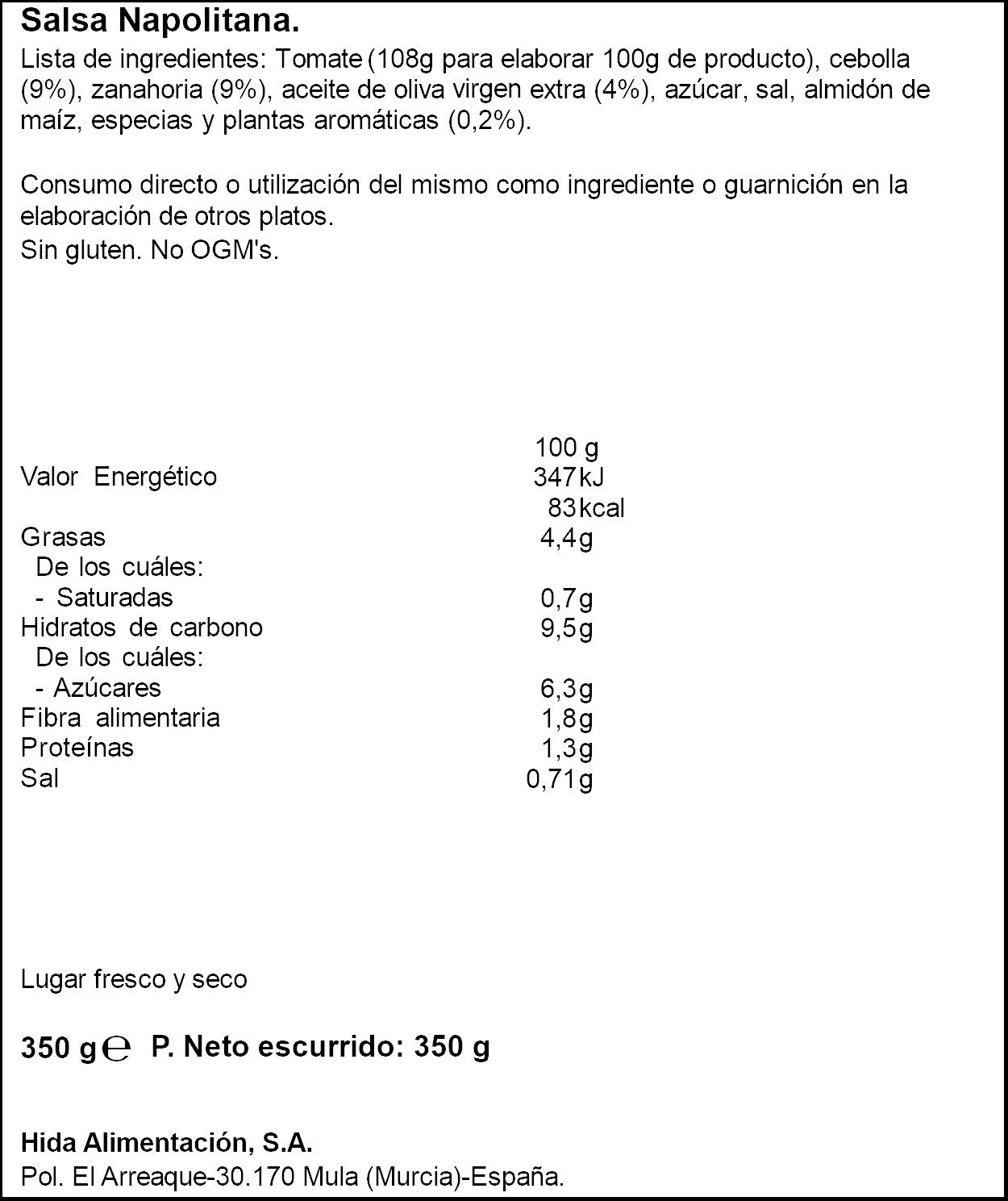 Salsa napolita cristal Hida 350g