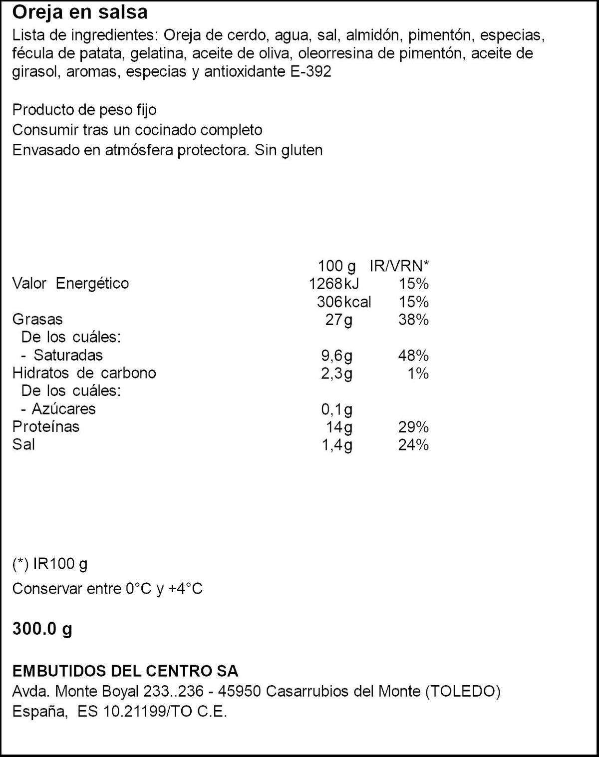 Oreja cerdo salsa picante Emcesa 300g