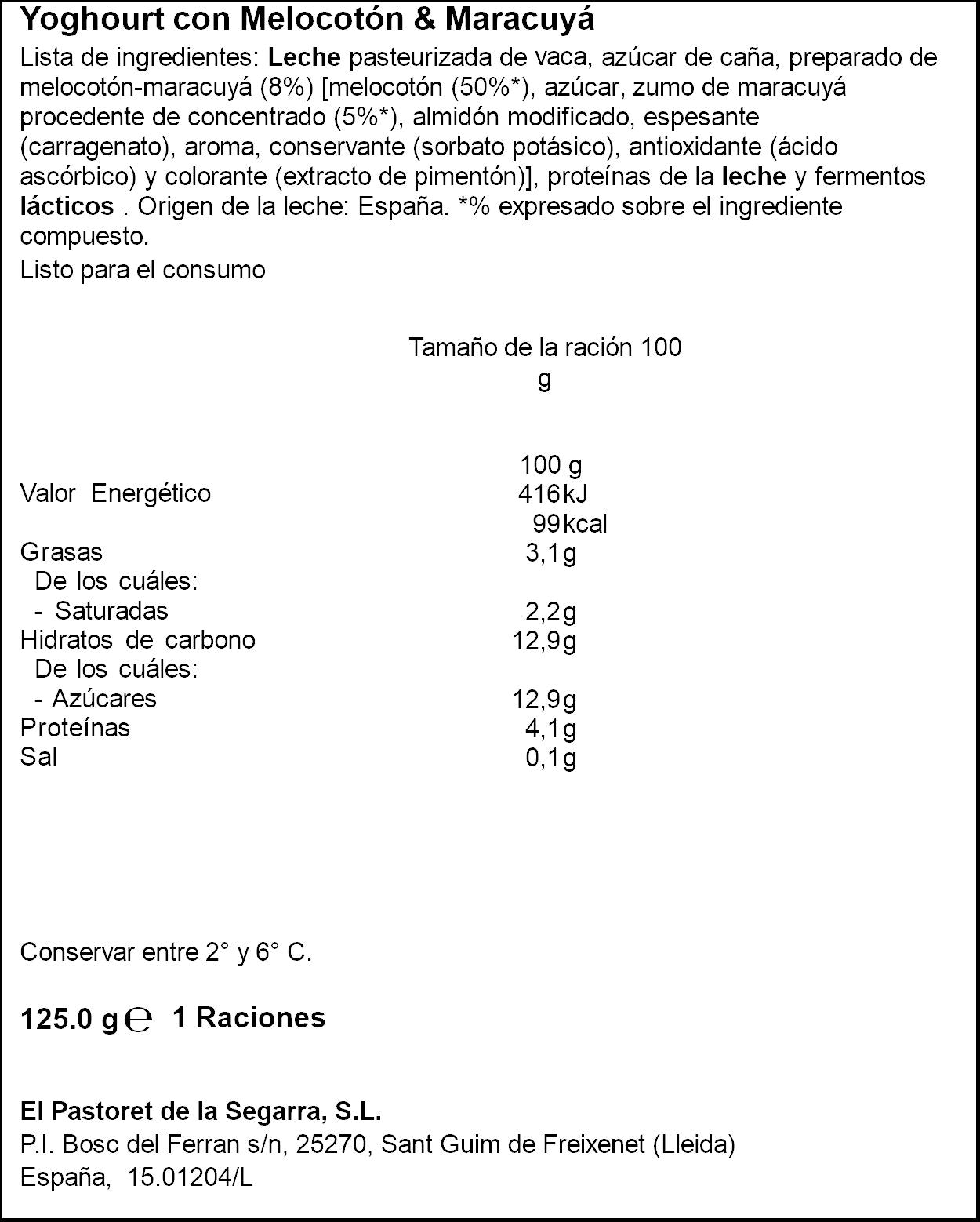 Yogur c/ meloc y marac tarrina Pastoret 125g