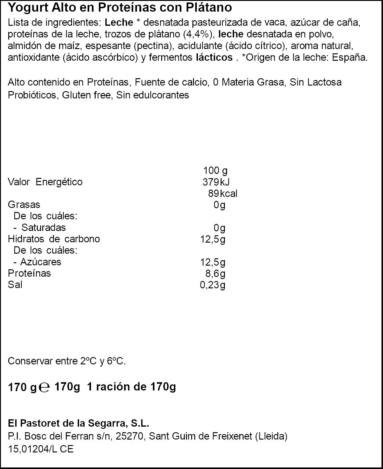 Yogur proteinas cremoso platano Pastoret 170g