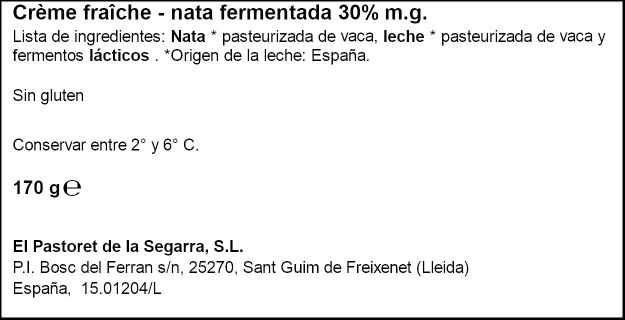 Nata fresca creme fraiche 30% m.g. Pastoret 170g
