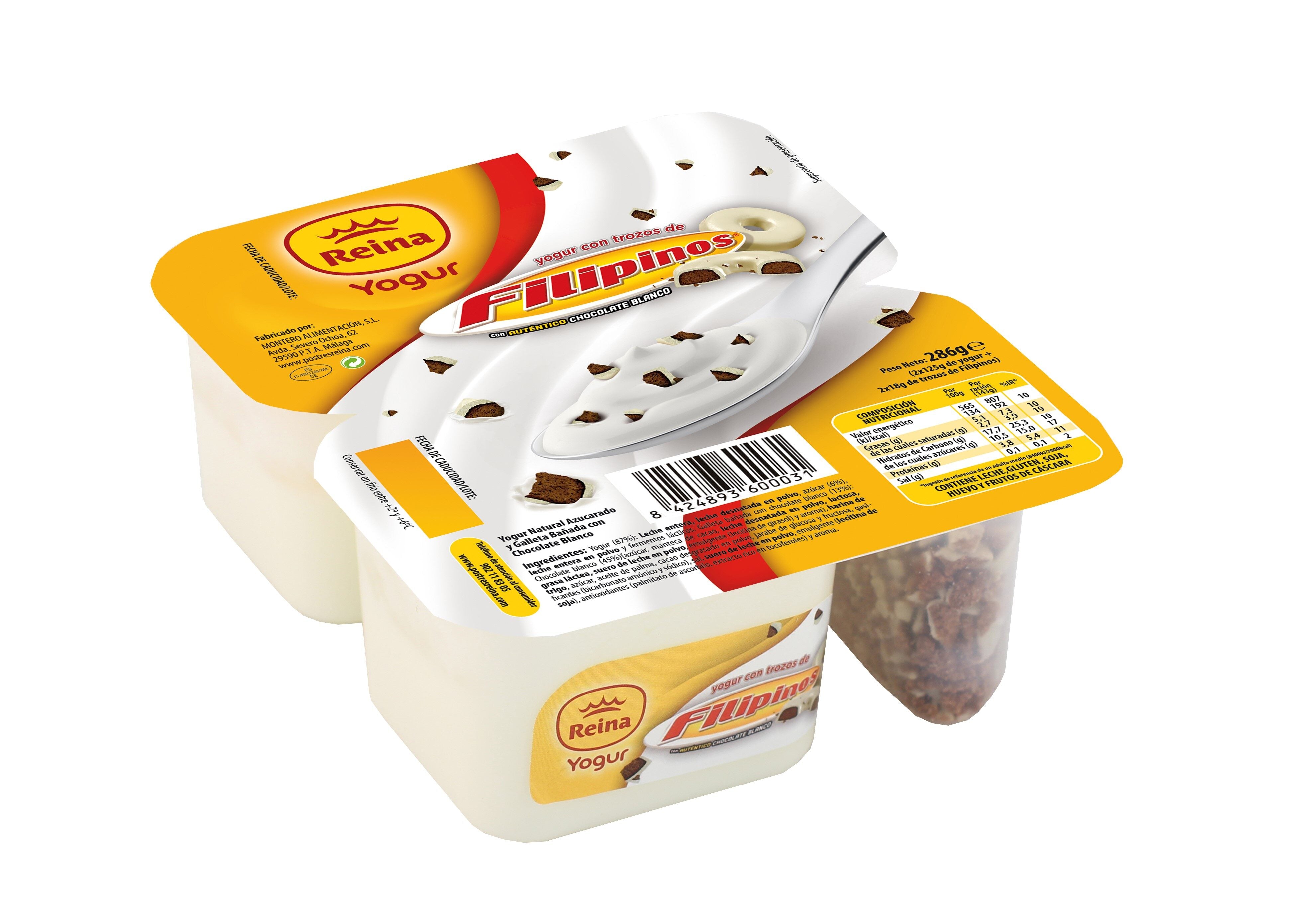 Yogur natural c/azu c/filipinos Reina p2 143g/u