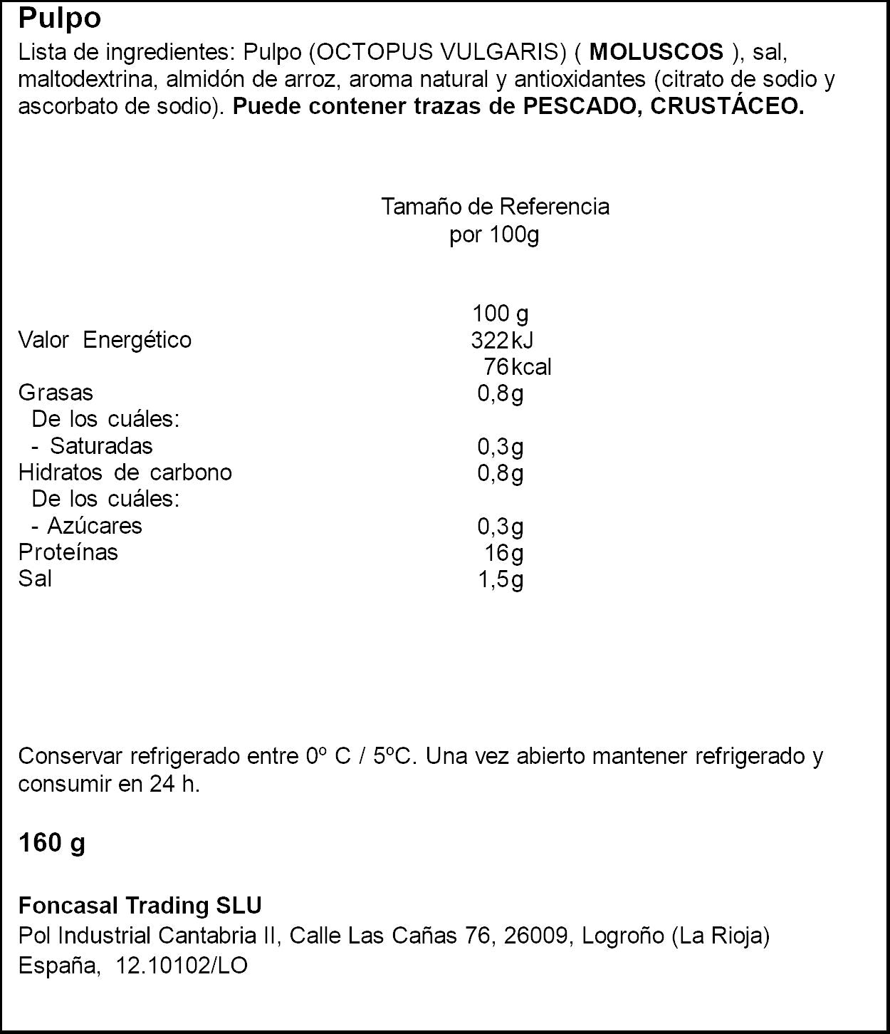 Pulpo cocido 2 patas Nuchar 160g
