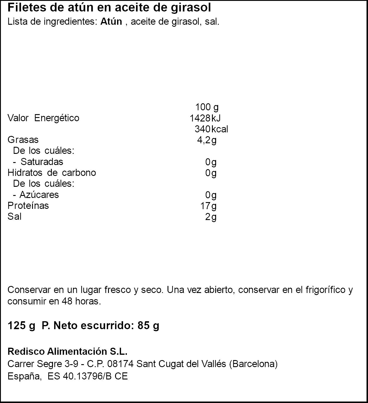 Filetes de atun aceite girasol Baymar 85g escurr