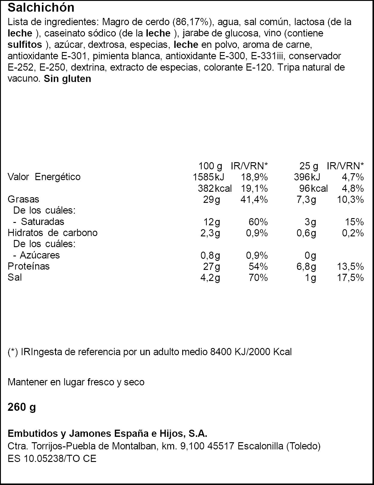 Salchichón de toledo  España 260g