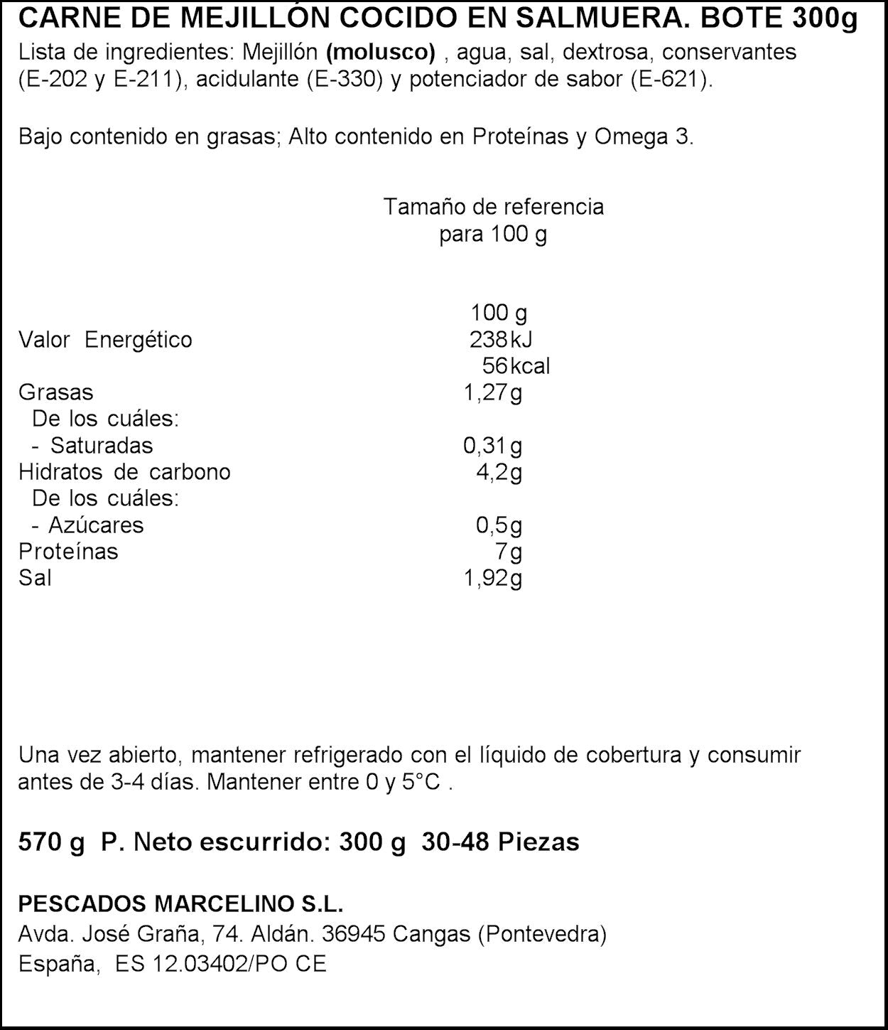 PULPA MEJILLÓN COCIDO BOTE 300G