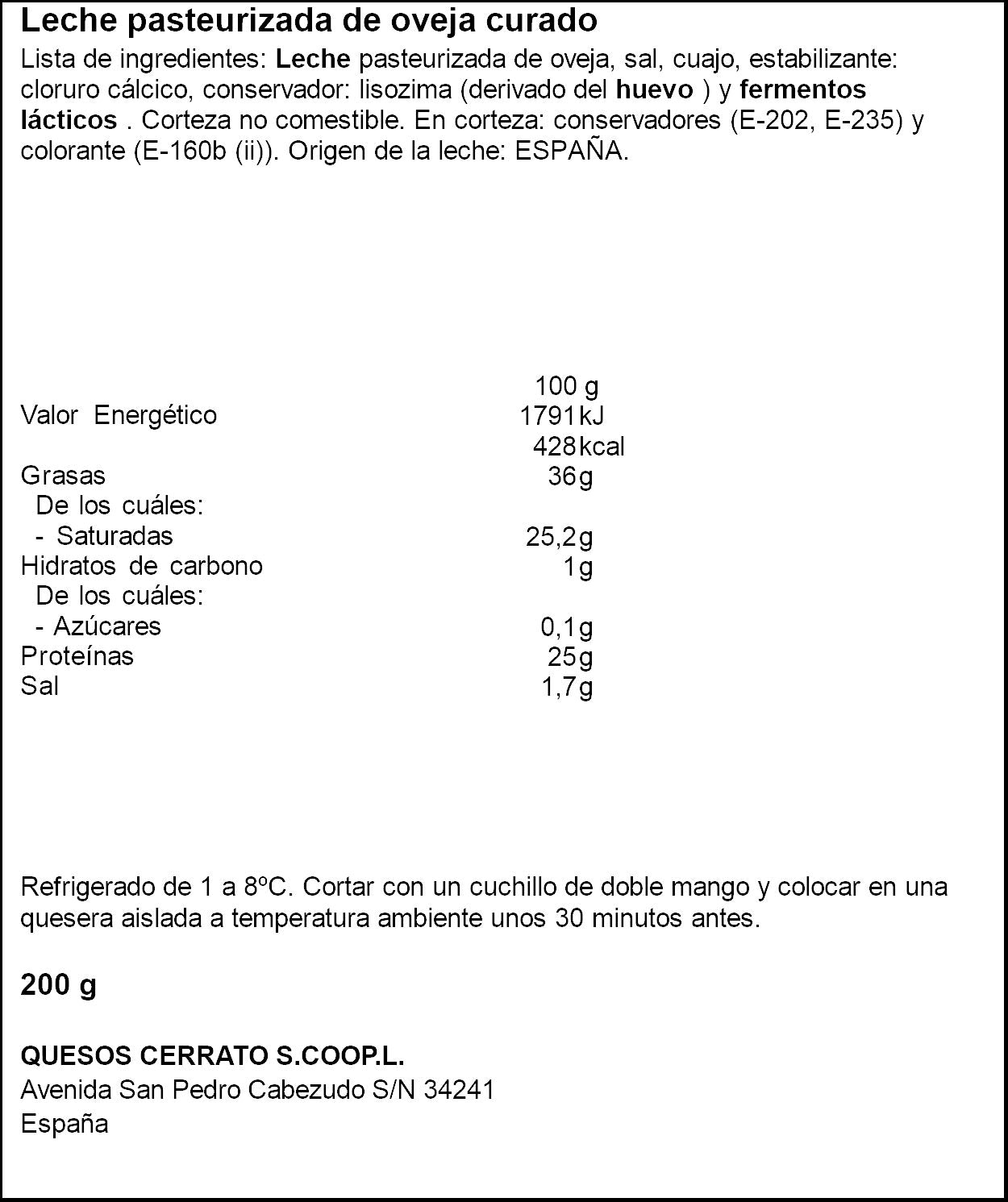 Queso curado oveja Cerrato 200g