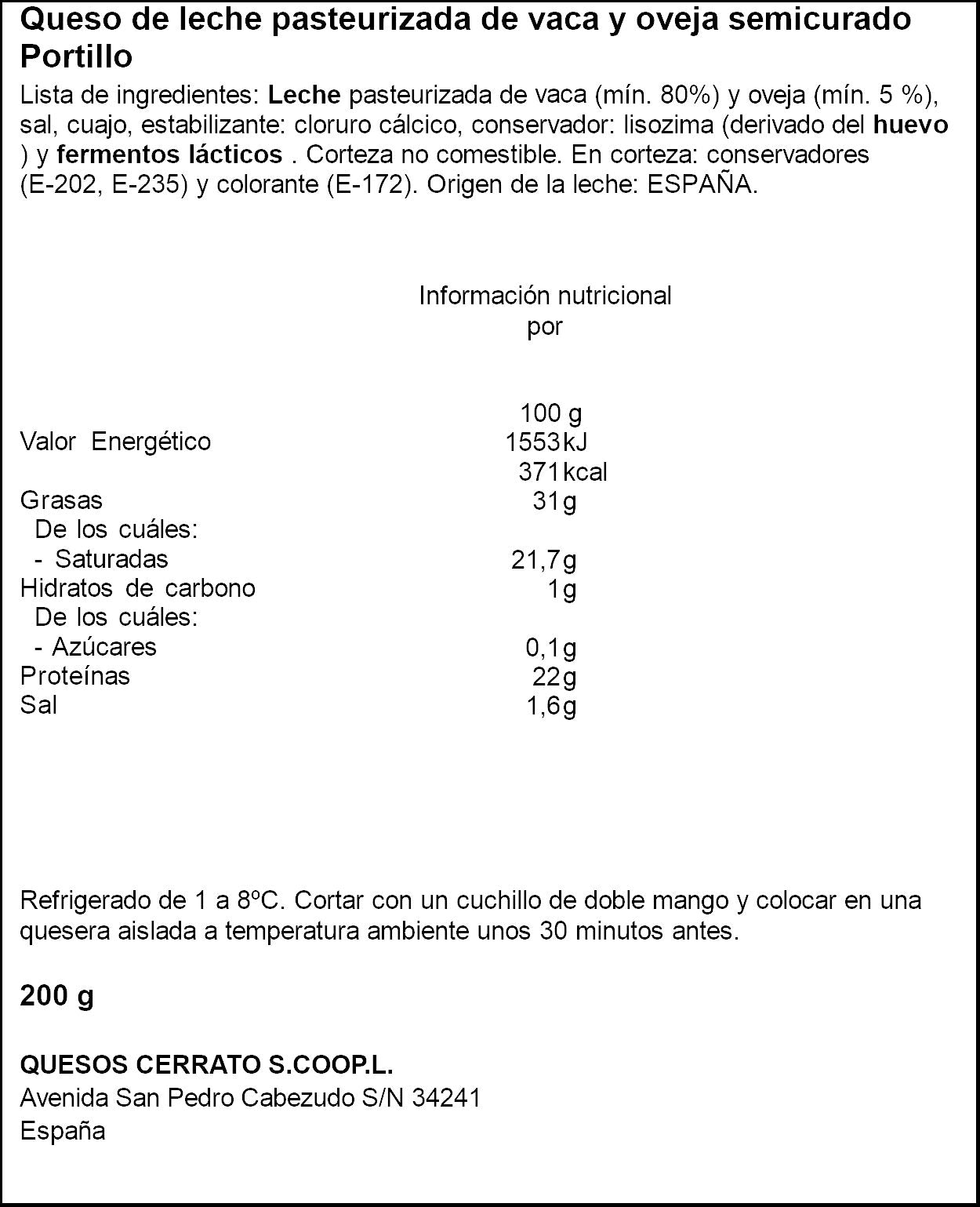 Queso mezcla semiicurado cuña Portillo 200g