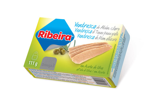 Ventresca atun claro aceite oliva ol-120 lata Ribeira 73g escurr La Despensa