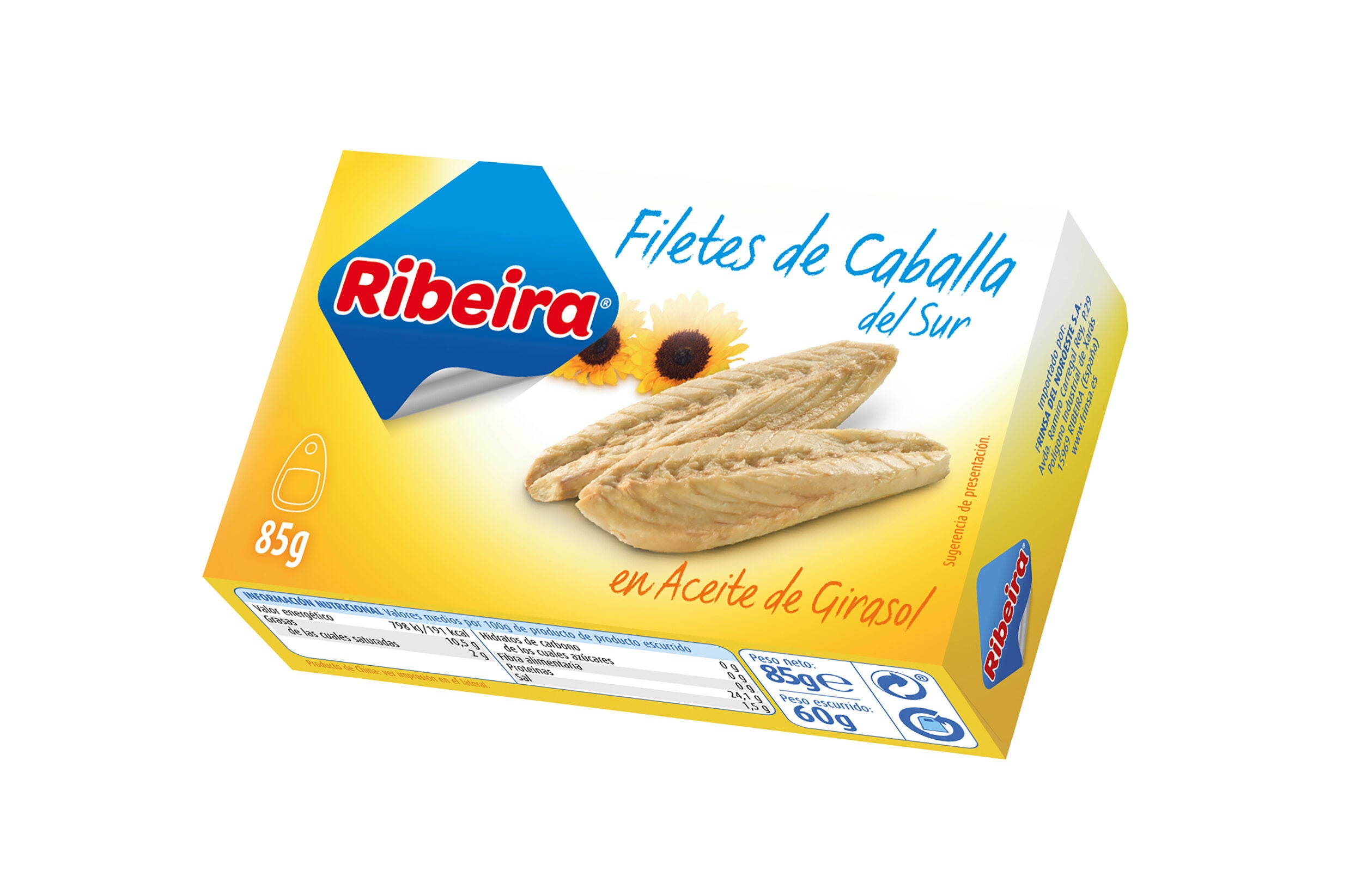 Filete caballa aceite girasol r90 lata Ribeira 60g escurr