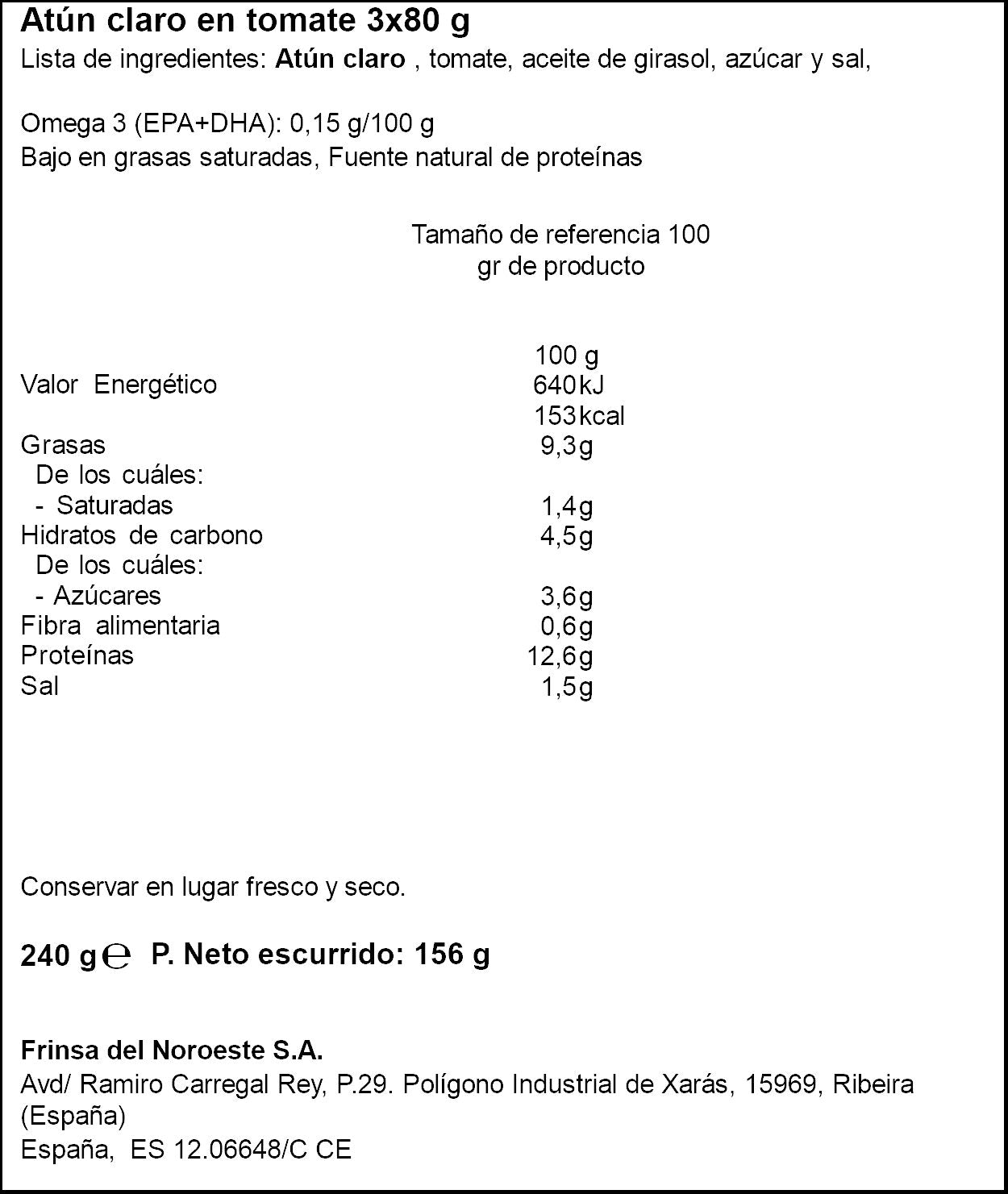 Atun claro en tomate ro-52 Ribeira p3 80g escurr