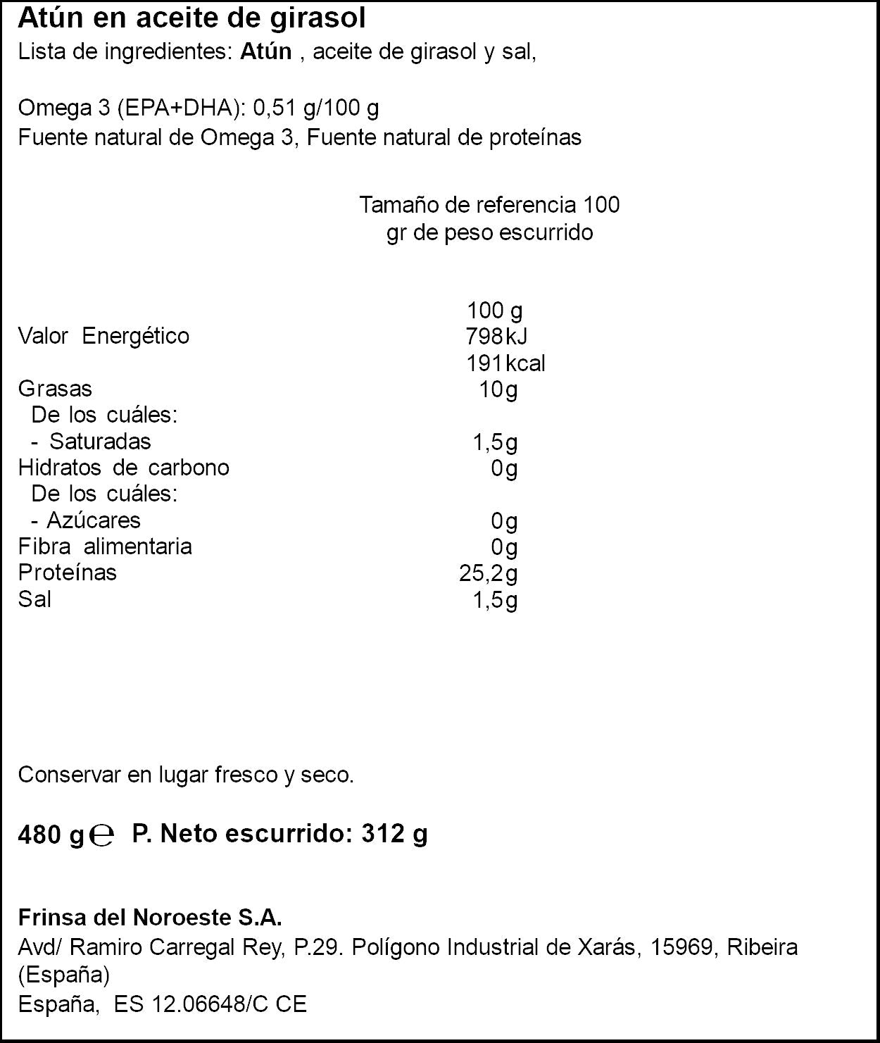 Atun aceite girasol lata Ribeira p6 52g/u escurr